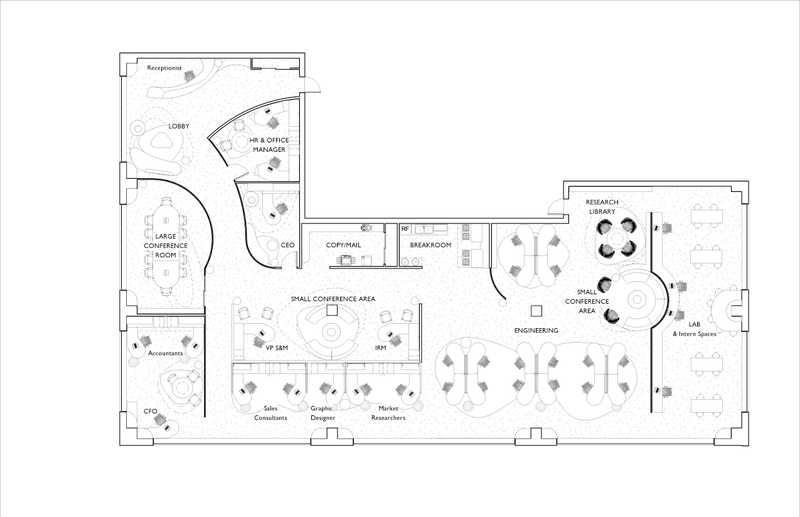 Architectural floorplan of an office suite